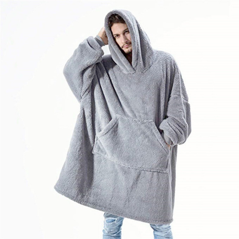 Picture of Cross-border Amazon Autumn and Winter Comfortable Loose Double-sided Fleece Hoodie Thickened Wearable Blanket Couple's New Home Clothes