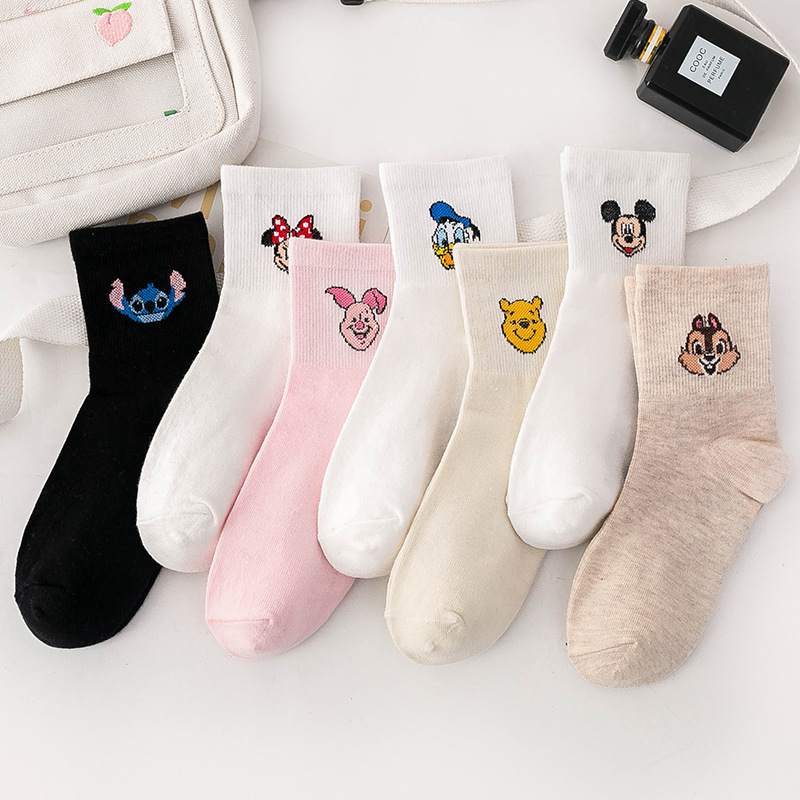 Socks Women Autumn and Winter New Japanese Cartoon Animation Student Socks Wholesale Cotton Sweat-absorbent Mid-tube Socks Casual Fashionable Socks