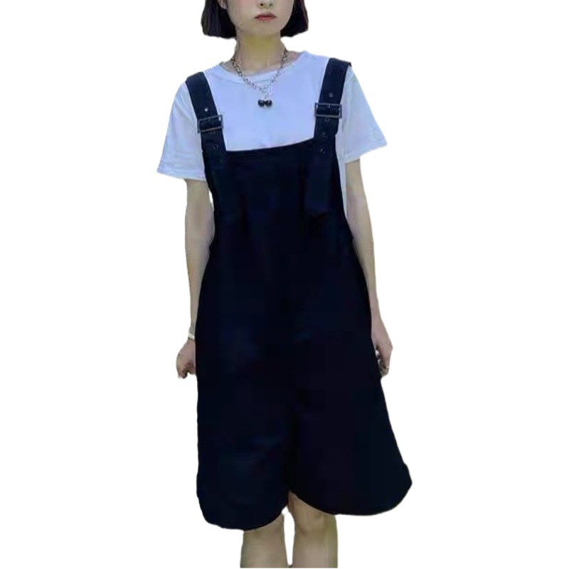 [in stock] Fashion Age-reducing Suspender Pants Women's Spring New High Waist Slimming Suspender Jumpsuit Wide Leg Shorts Trendy