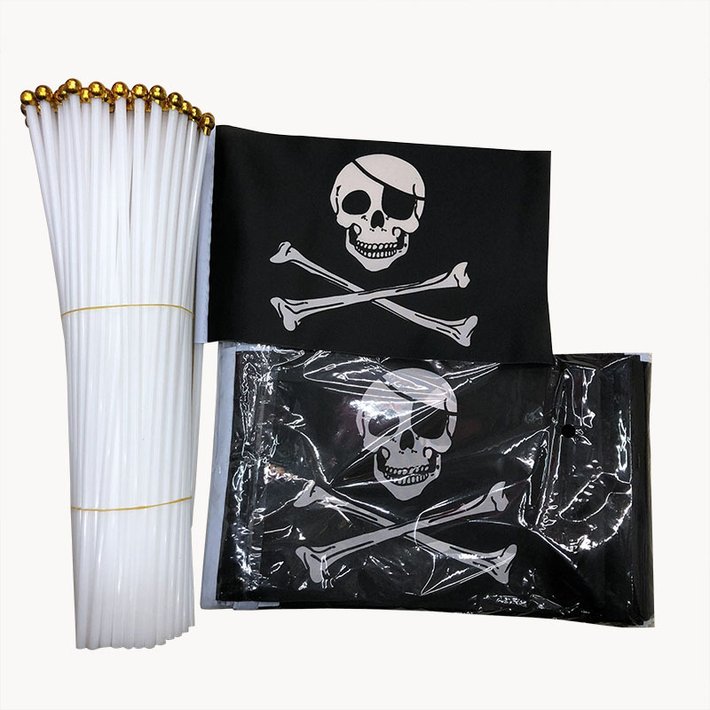 Picture of Cross-Border Supply Wholesale Solid Pole Bone Pirate Flag Halloween Flag 14*21cm Skull Pirate Hand-Waving Flag