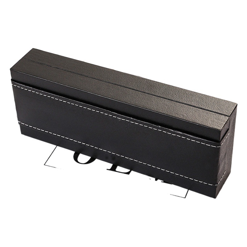 Manufacturer in stock Pu black flip pen box business gift pen box gilding logo packing box stationery box wholesale