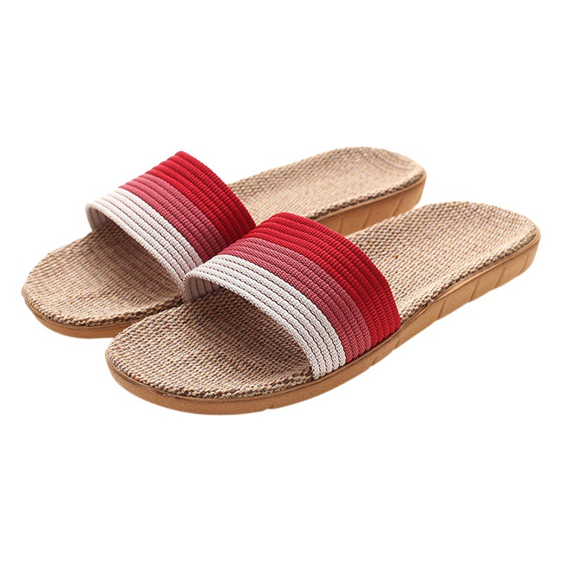 Linen Slippers Women's Home Indoor Summer Couple's Thick Bottom Wood Floor Mute Non-slip Home Four Seasons Slippers Men's Slippers