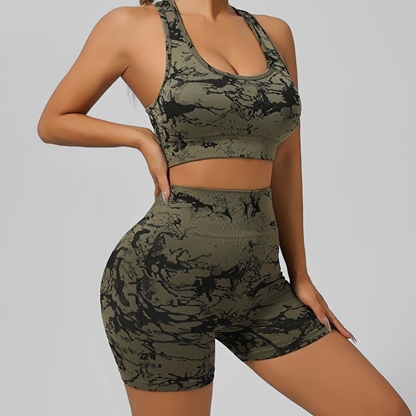 Cross-Border Popular Seamless Yoga Clothes, High-Waisted Butt-Beautifying Three-Point Trouser Belt, Chest Pads, Side Breasts, Fitness Sports Bra Set