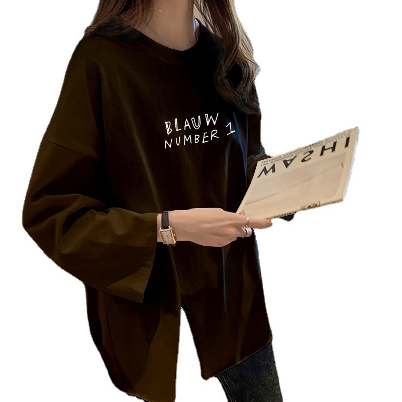 Picture of Plus Size Women's Clothing 2025 New Autumn K-Style Loose Design Slit T-Shirt Long-Sleeved Women's Top Mid-Length Export