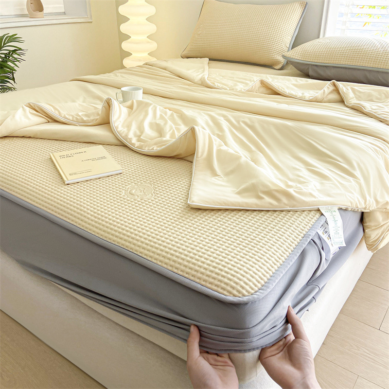 Picture of Summer cool silk summer cool quilt four-piece set air conditioning quilt ice bean mat three-piece set bed hat ice silk soft mat