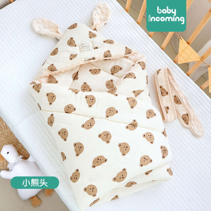 Picture of Baby hugging quilt big rabbit ears newborn bag swaddling baby delivery room small quilt available in four seasons