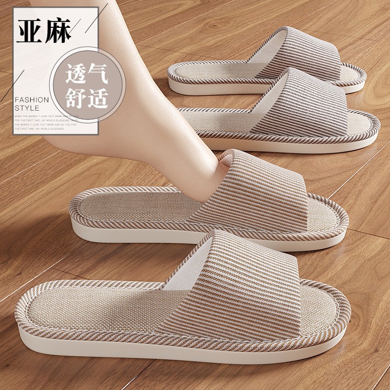 Non-Stinky Feet Linen Slippers for Men Indoor Home Non-Slip Anti-Odor Soft Bottom Silent Home Four-Season Slippers for Women Spring & Fall