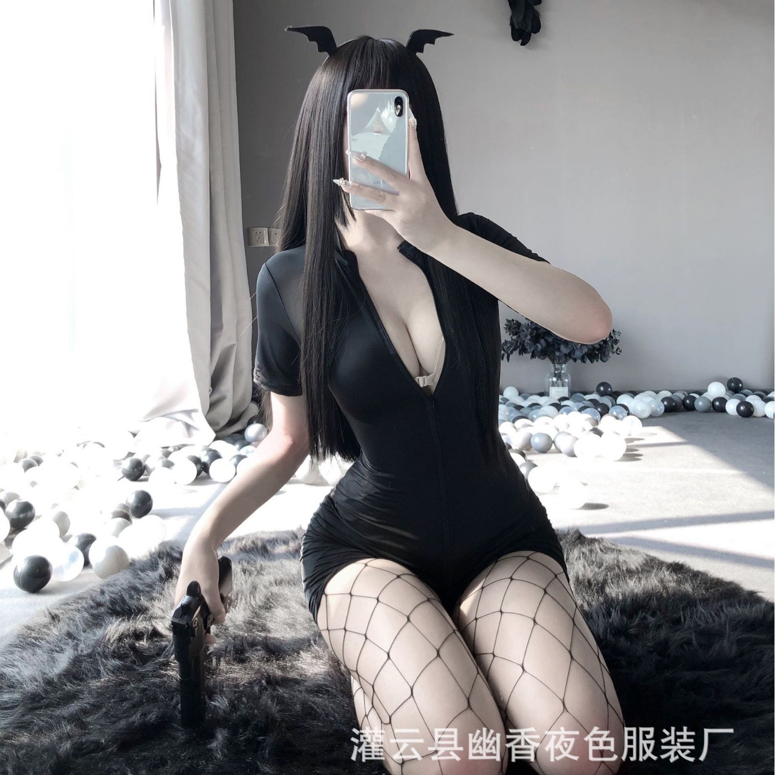 Lin Linting New Style Sexy Underwear Women's Silk Swim Cloth Double-Head Zipper Short-Sleeved Open Gear Free Sexy One-Piece Suit