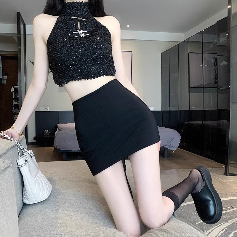 Picture of Short Skirt Suit Skirt Women's Little Black Bag Skirt Summer Short High Waist Slimming Tight Xs Bag Hip Hot Girl