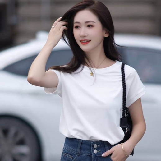 Picture of Feifei Sleeve T-shirt Women's Short Sleeve 2025 New Design Sense Niche Fashionable Slimming European Style Crewneck Top for Women