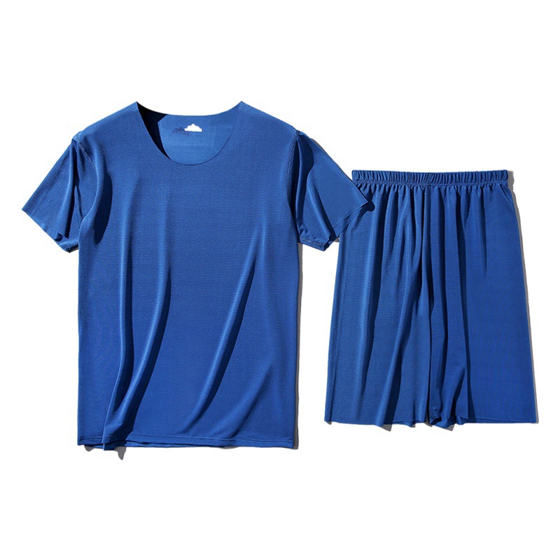Short-Sleeved Shorts Suit Men's Ice Silk Thread Seamless Pajamas Pajamas Five-Quarter Pants Summer T-Shirt Pants Home Clothes