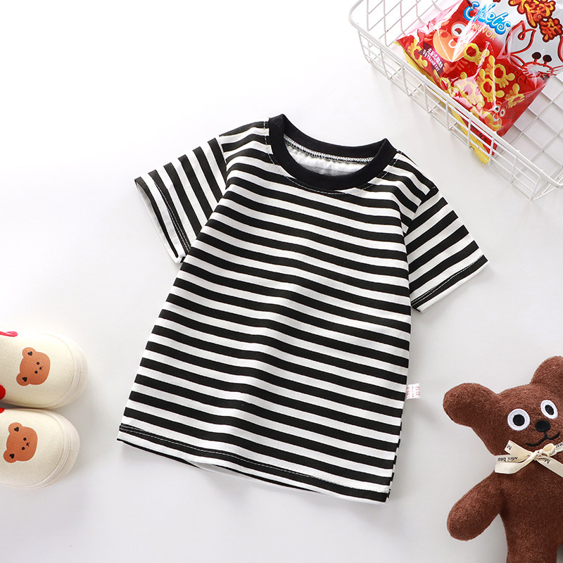 Picture of New children's T-shirt summer short sleeve cotton boys and girls single baby base shirt manufacturers wholesale stripes