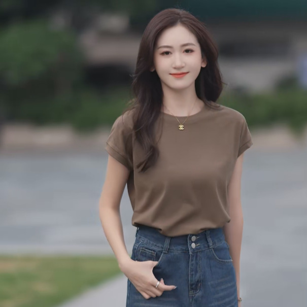 Picture of Feifei Sleeve T-shirt Women's Short Sleeve 2025 New Design Sense Niche Fashionable Slimming European Style Crewneck Top for Women