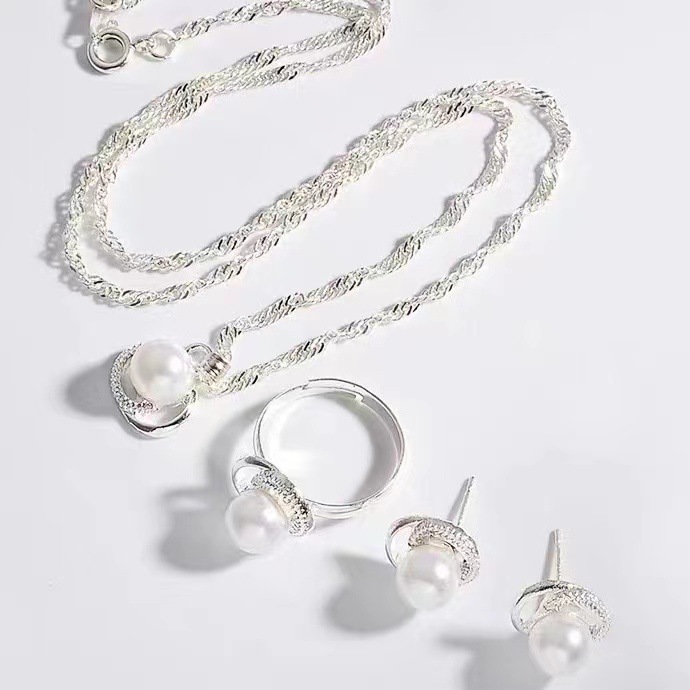 Picture of Cross-border New Jewelry suit Women's Fashion All-match Rhinestone Zircon Necklace Earrings Ring Watch Accessories