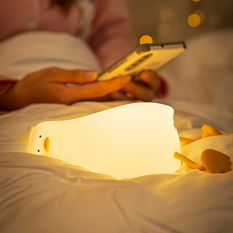 Cross-Border Hot Selling Lying Flat Duck Night Light Silicone Pat Lamp Bedroom Lamp Night Light Atmosphere Lamp Bedside Lamp Small Table Lamp
