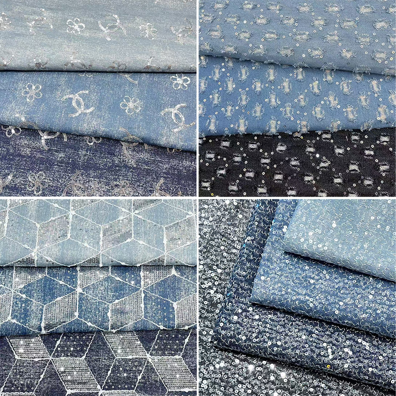 2025 new denim nail bead embroidery fabric cross-border exclusively for denim dresses, pants, jackets, jackets, fabrics