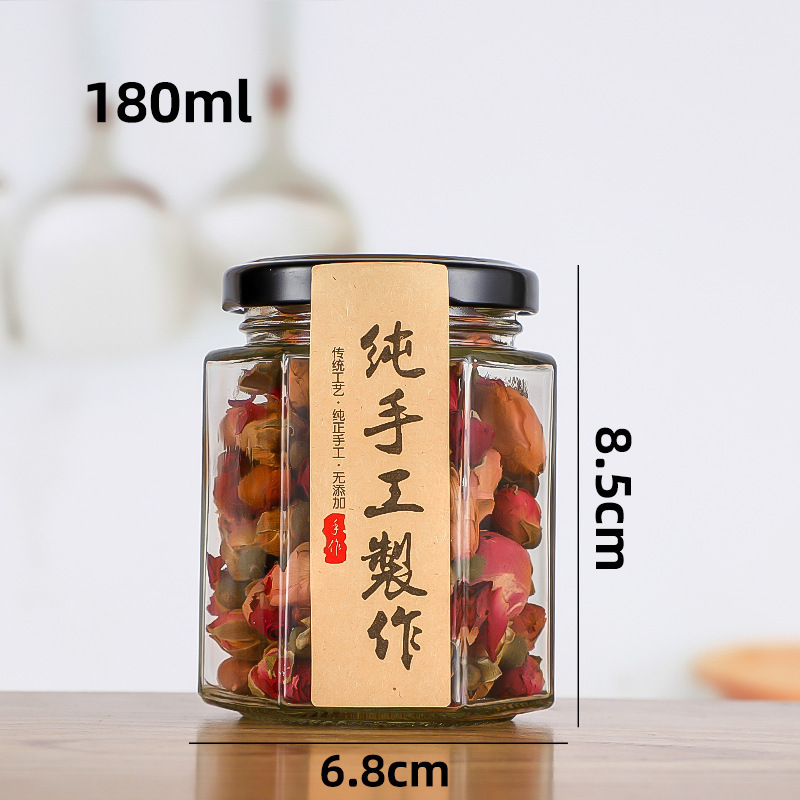 Picture of Manufacturer Hexagonal Honey Glass Bottle Foam Box with Lid Storage Bottle Sealed Transparent Jam Can Bottle Honey Jar Storage