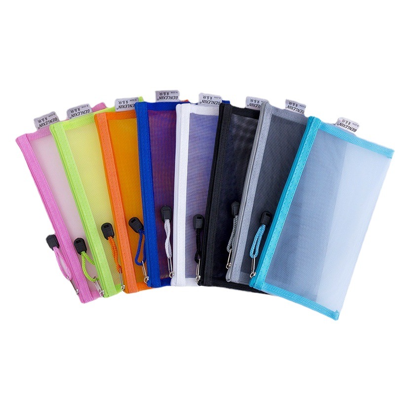 A6 Transparent Mesh Exam Pencil Bag Portable Simple Large Capacity Student Stationery Zipper Bag Storage Bag Printed with Logo