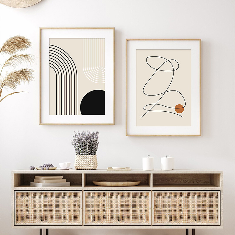 Picture of Modern Nordic simple abstract black line geometric poster bedroom living room decoration hanging painting frameless painting wholesale