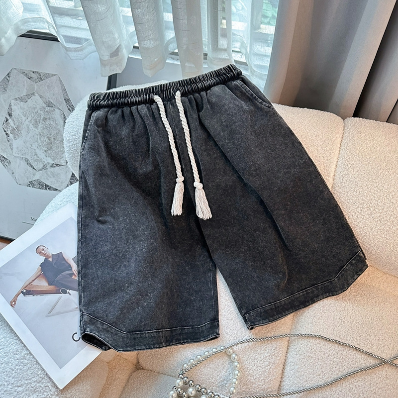 Washed Old Shorts Retro Loose Korean Style Casual Staggedness Waist Drawstring with Wide Leg Tooling plus size Pants Trendy