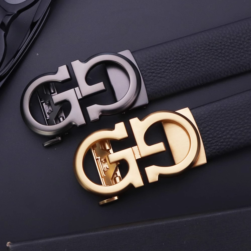 Picture of High-End Leather Belt for Men, Business Casual, Young People's Belt, Fashionable and Simple Letter Automatic Buckle Trouser Belt, Youth Trend