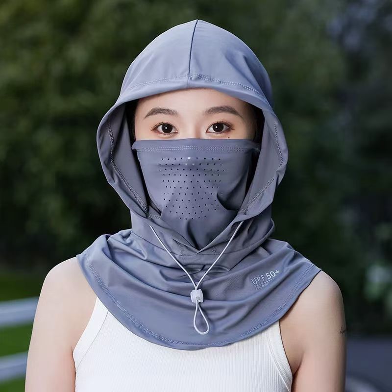 Mask female summer ice silk mask brim sun hat breathable UV protection cover Full Face Kini summer