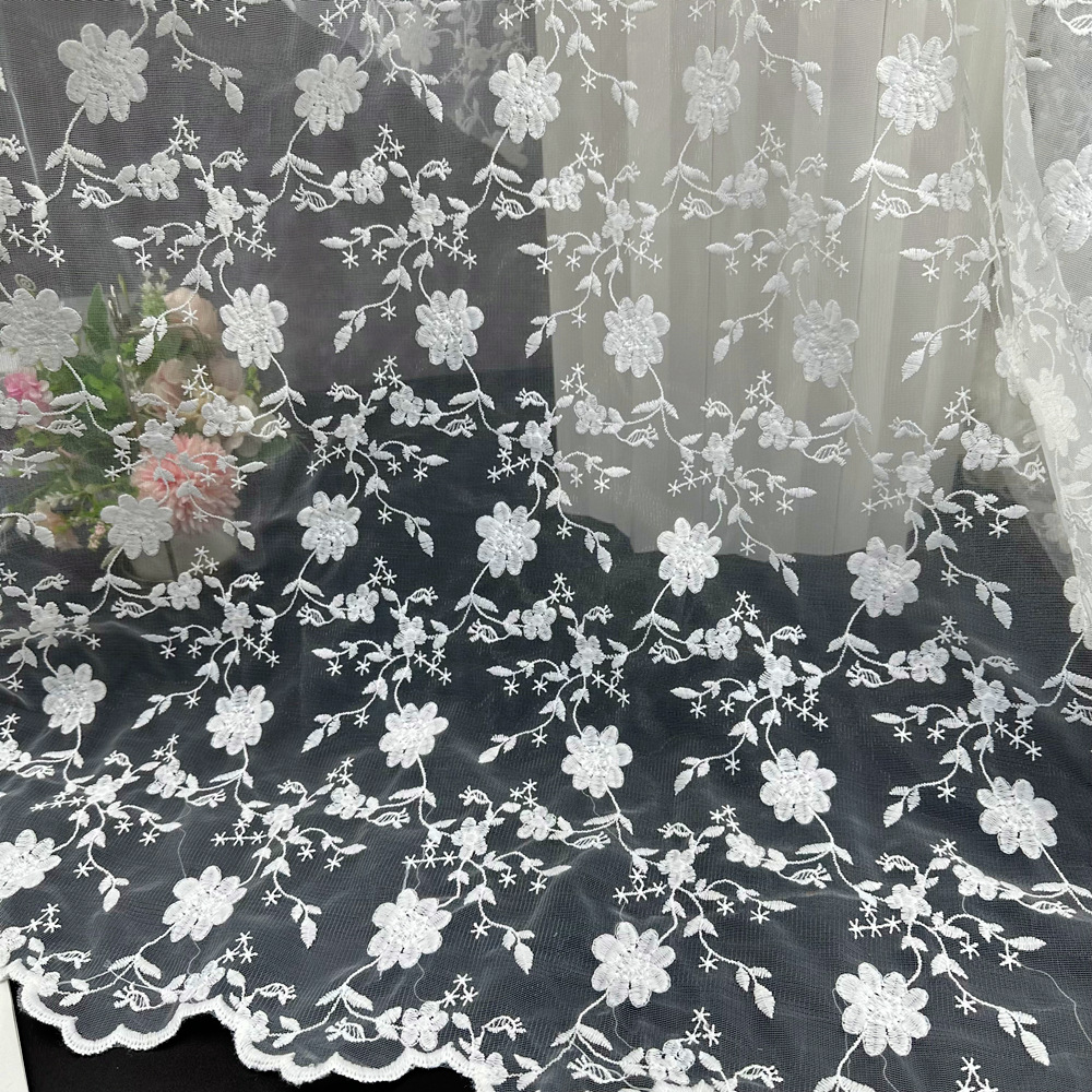 Manufacturer Wholesale Mesh Lace Full Embroidery Cloth Clothing Wedding Dress Water Soluble Milk Silk Embroidery Fabric