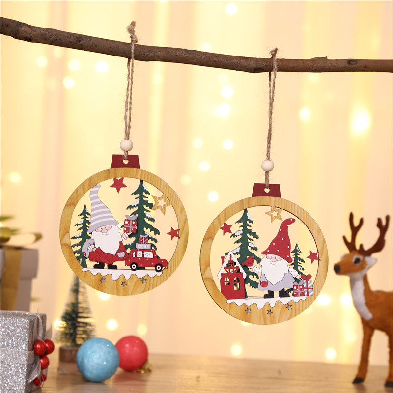 2021 Christmas New Decorative Wooden Forest Old Man Pendant Christmas Tree Wooden Small Pendant