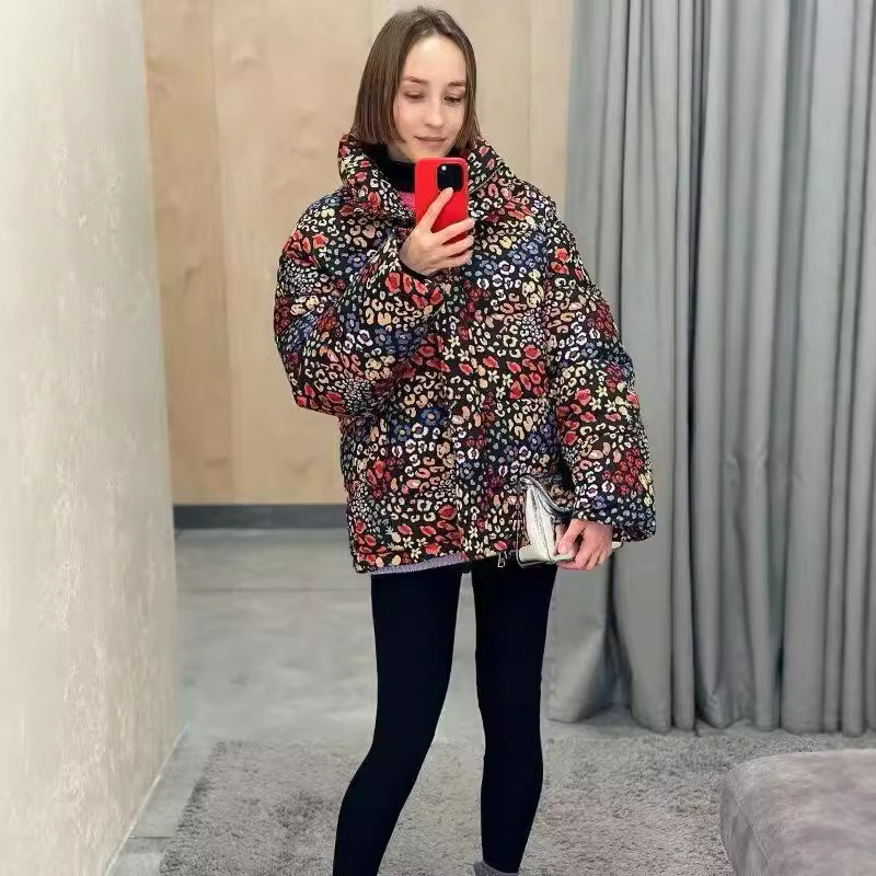 Picture of 2024 autumn and winter new European and American cross-border women's street fashion casual printed cotton coat 2104