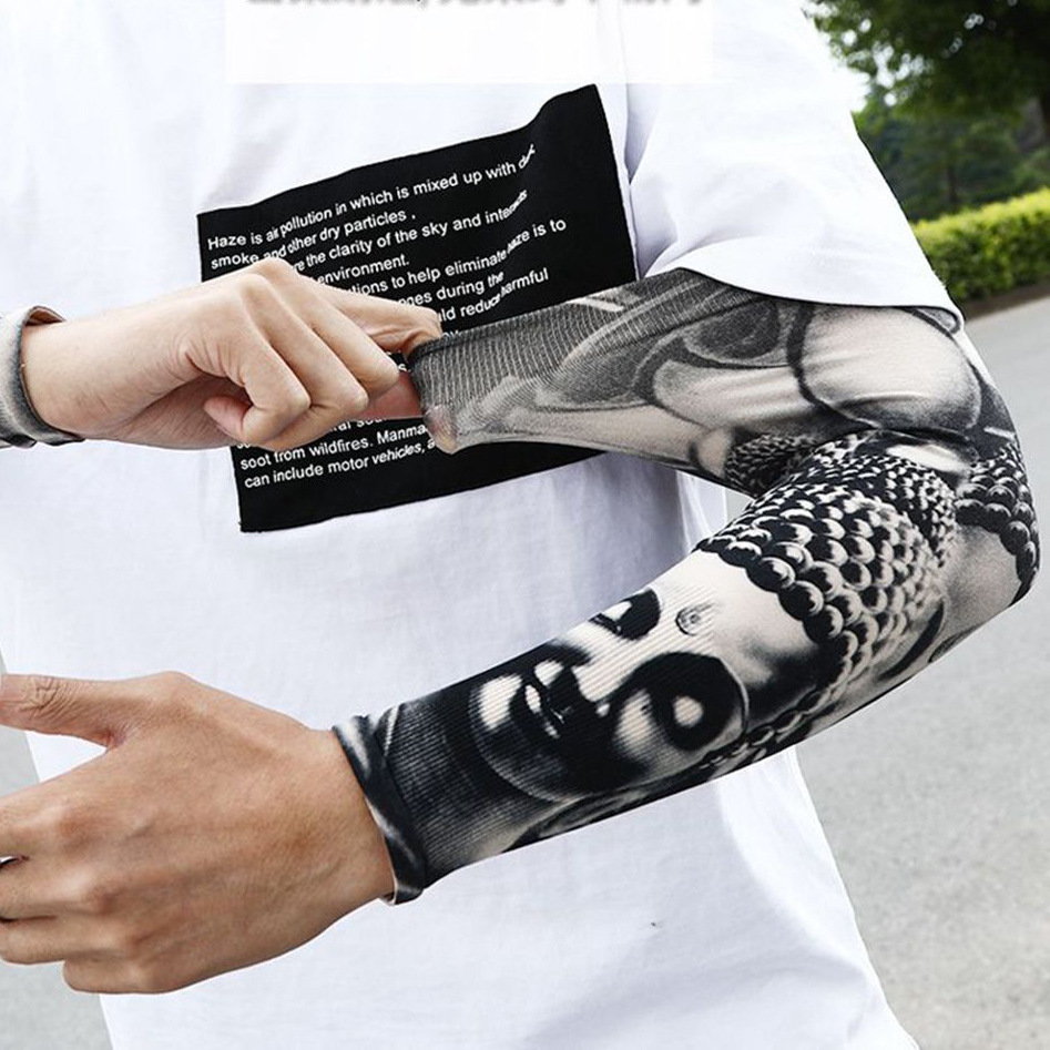 Picture of Ice Silk Tattoo Sleeve Men's Outdoor Driving Sunscreen Sleeve Women's Riding Arm Arm Sleeve Trendy Men's Flower Arm Sleeve