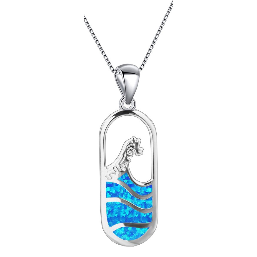 Amazon ins Hawaiian Blue Opal Wave Bottle Necklace Wave Pendant Woolen Chain Opal Necklace