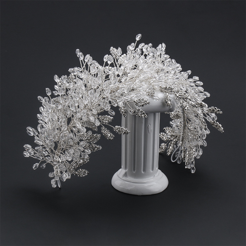 Picture of White crystal handmade beaded rhinestone crown styling hair accessories European bridal wedding accessories wedding accessories wholesale