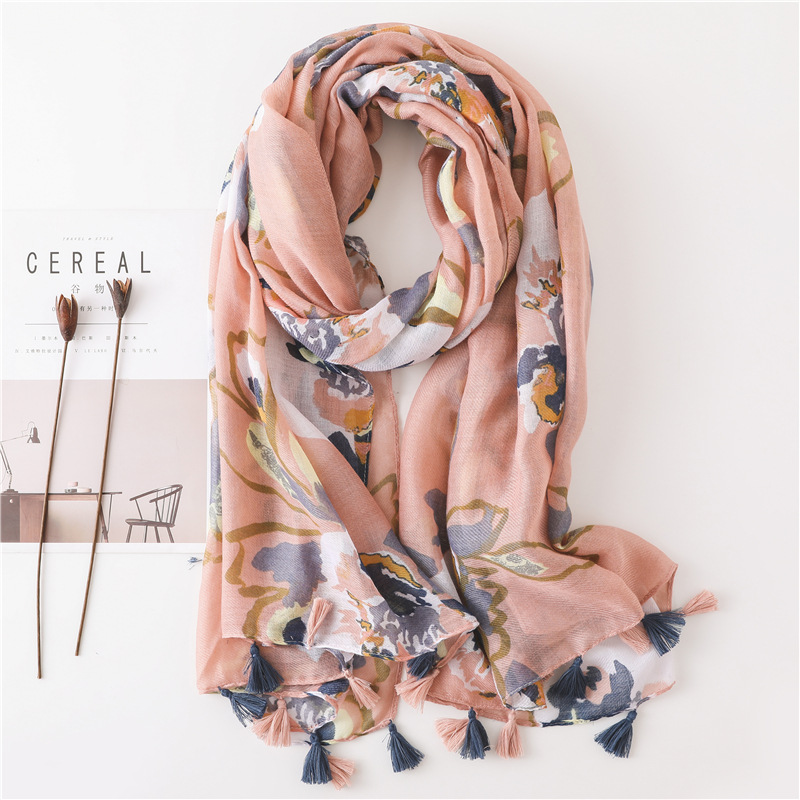 Export trade single 2018 spring summer autumn winter women's cotton scarf fashion splash ink flower fashion sunscreen shawl