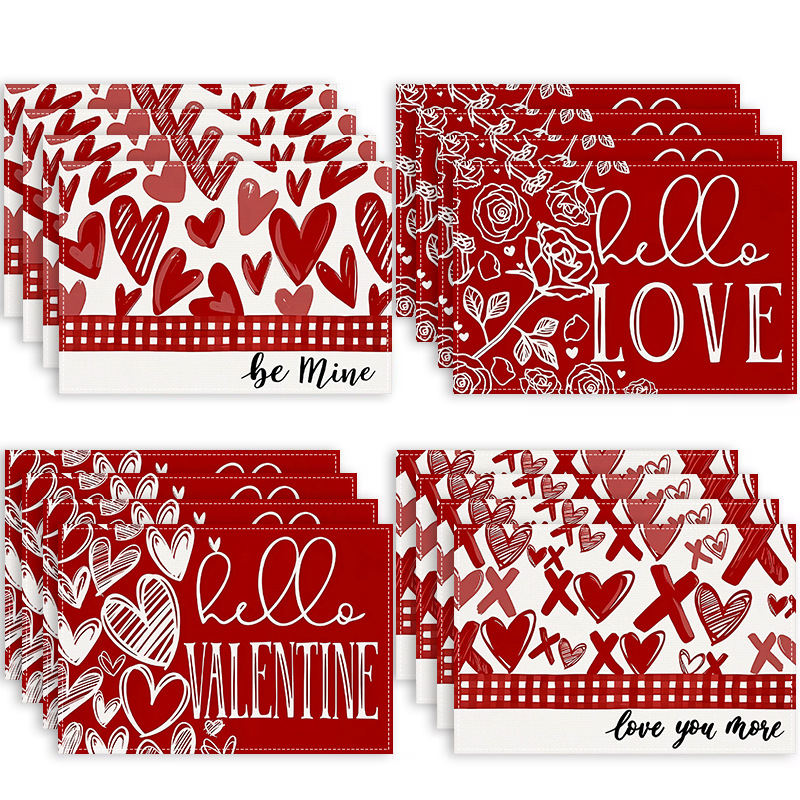 Valentine's Day Love Rose Printed Placemat Love Love Linen Table Mat Cross-border Home Kitchen Heat Insulation Mat Coaster