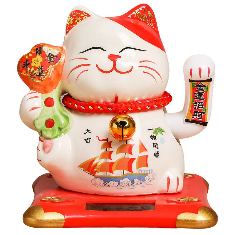 Picture of Six-inch creative solar fortune cat shop cashier front desk home ornaments Japanese shop opening gift wholesale