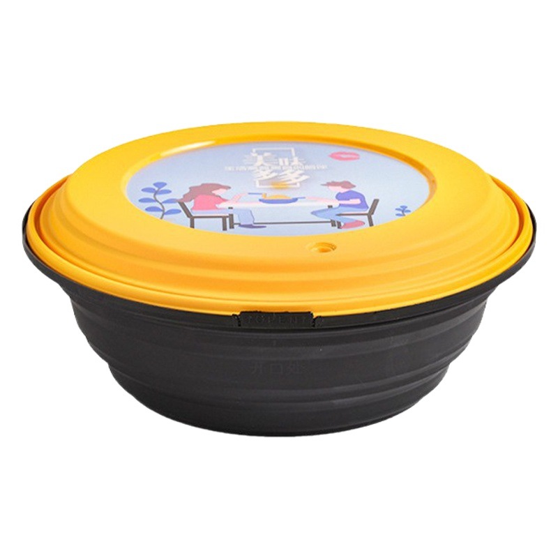 Disposable packing box with lid meal soup noodle bowl separation double-layer round takeaway anti-theft packing box with lock