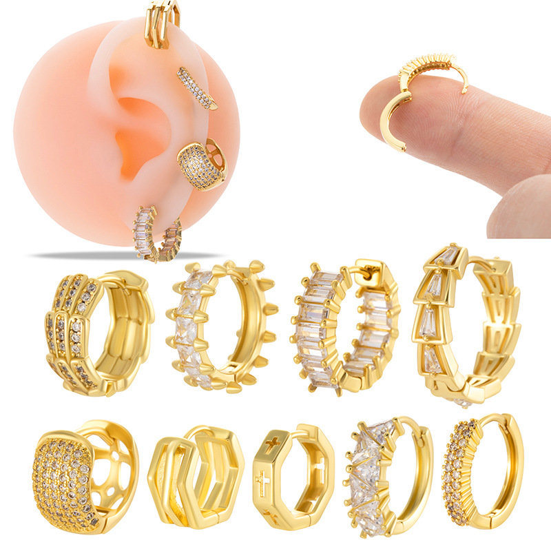 Henson Copper Zircon Cartilage Earrings Ear Buckle Ear Ring European and American Popular Piercing Earrings Single