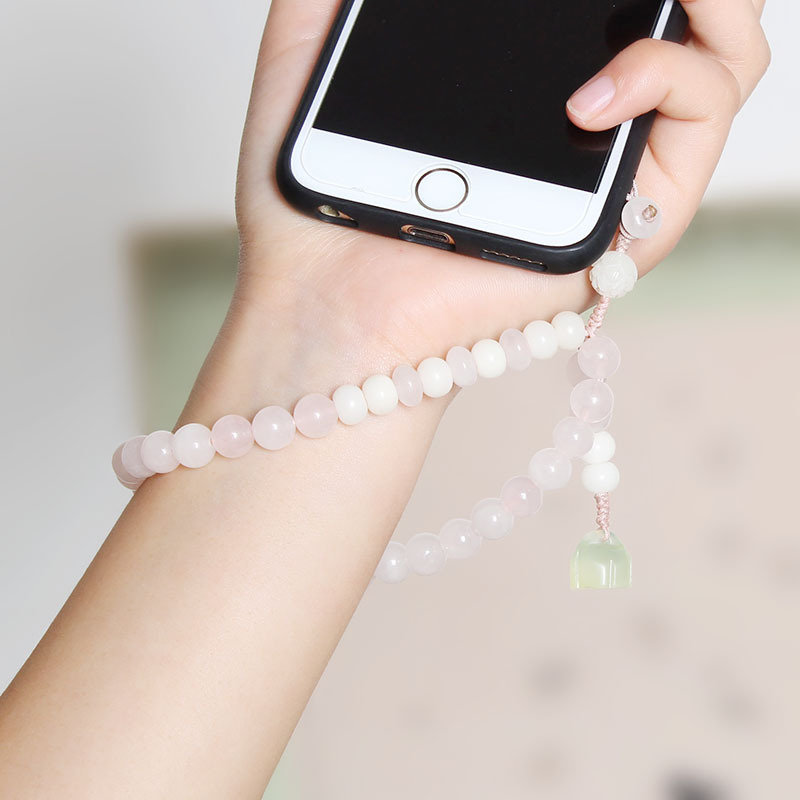 Picture of Creative mobile phone chain Chinese style women's mobile phone lanyard pendant pink crystal wrist short mobile phone case rope jewelry pendant