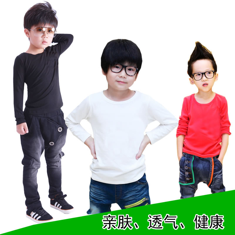 Picture of Thin Lanjing Modal Slim-fit Solid Color Children's Wear Base Shirt Children's Long Sleeve T-shirt Men's and Women's Clothes Wholesale