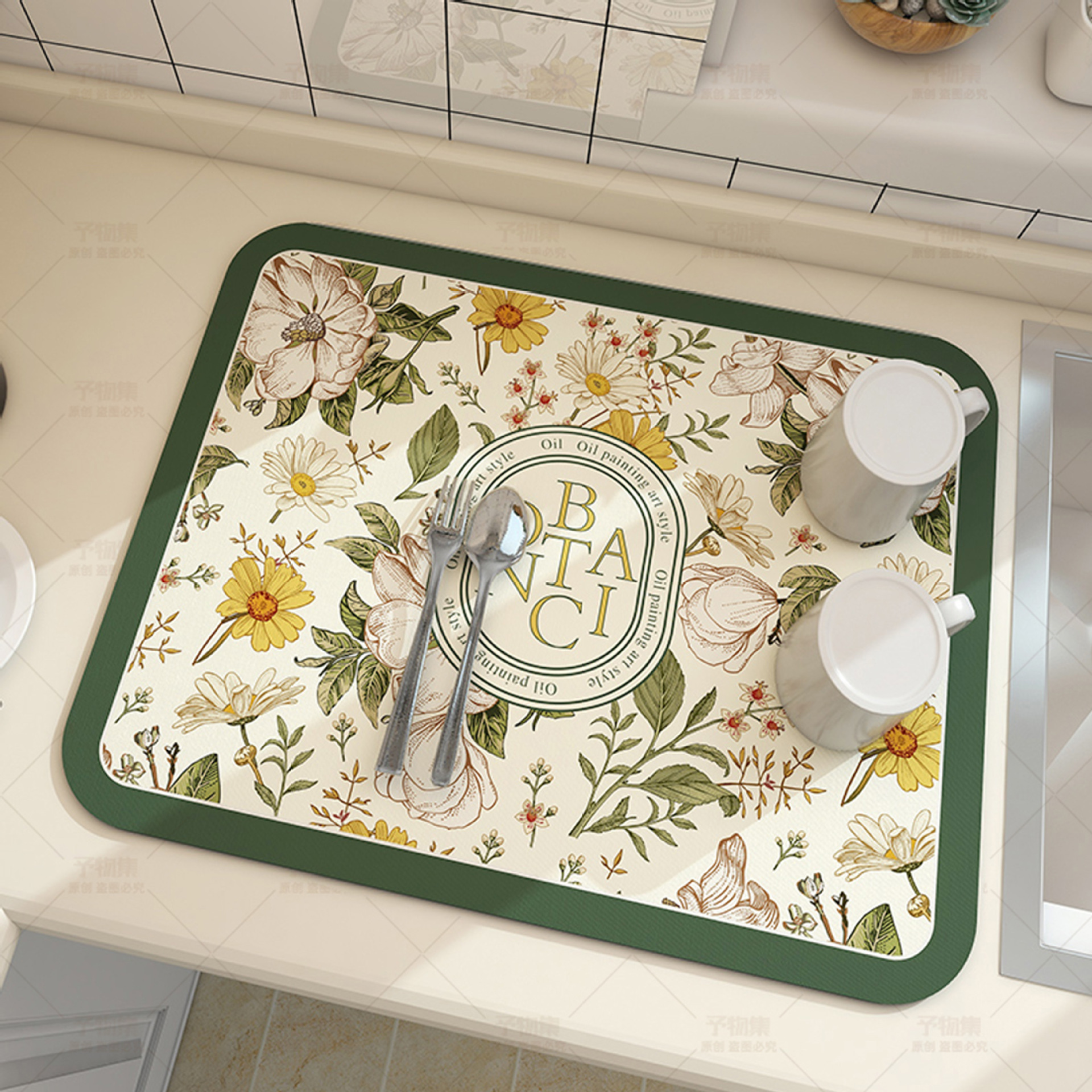 Picture of Diatom mud kitchen draining mat tableware Bowl plate control water mat disposable tea table bar table top dry absorbent mat