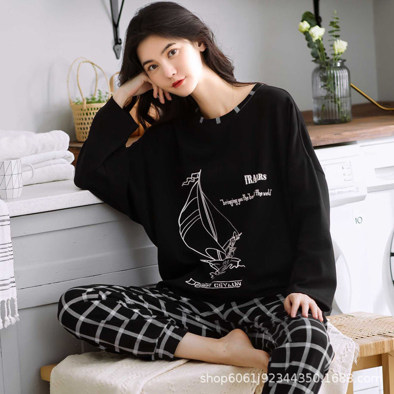 2021 New Pajamas for Women Spring and Autumn Long Sleeve Cartoon Autumn Internet Celebrities Can Be Weared Outside Autumn and Winter Home Clothes Two-Piece Set