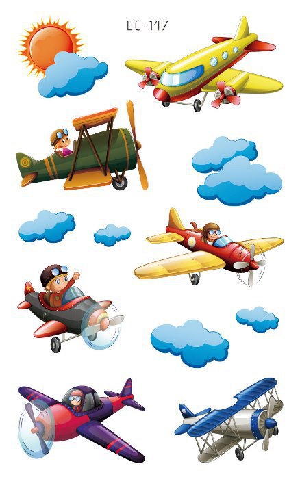 Picture of Children's Cartoon Transport tattoo Paper stickers Aircraft Ship Train Track Creative tattoo stickers