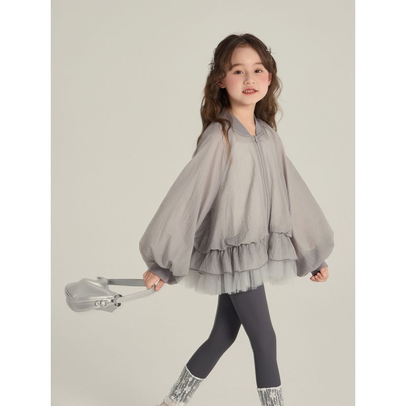 2025 spring new cuhk girls Korean style princess style mesh hem coat bud top.