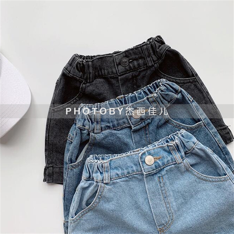 2024 children's clothing Jessie Jiaer 2022 summer Korean children's simple Korean style Denim shorts elastic waist 3