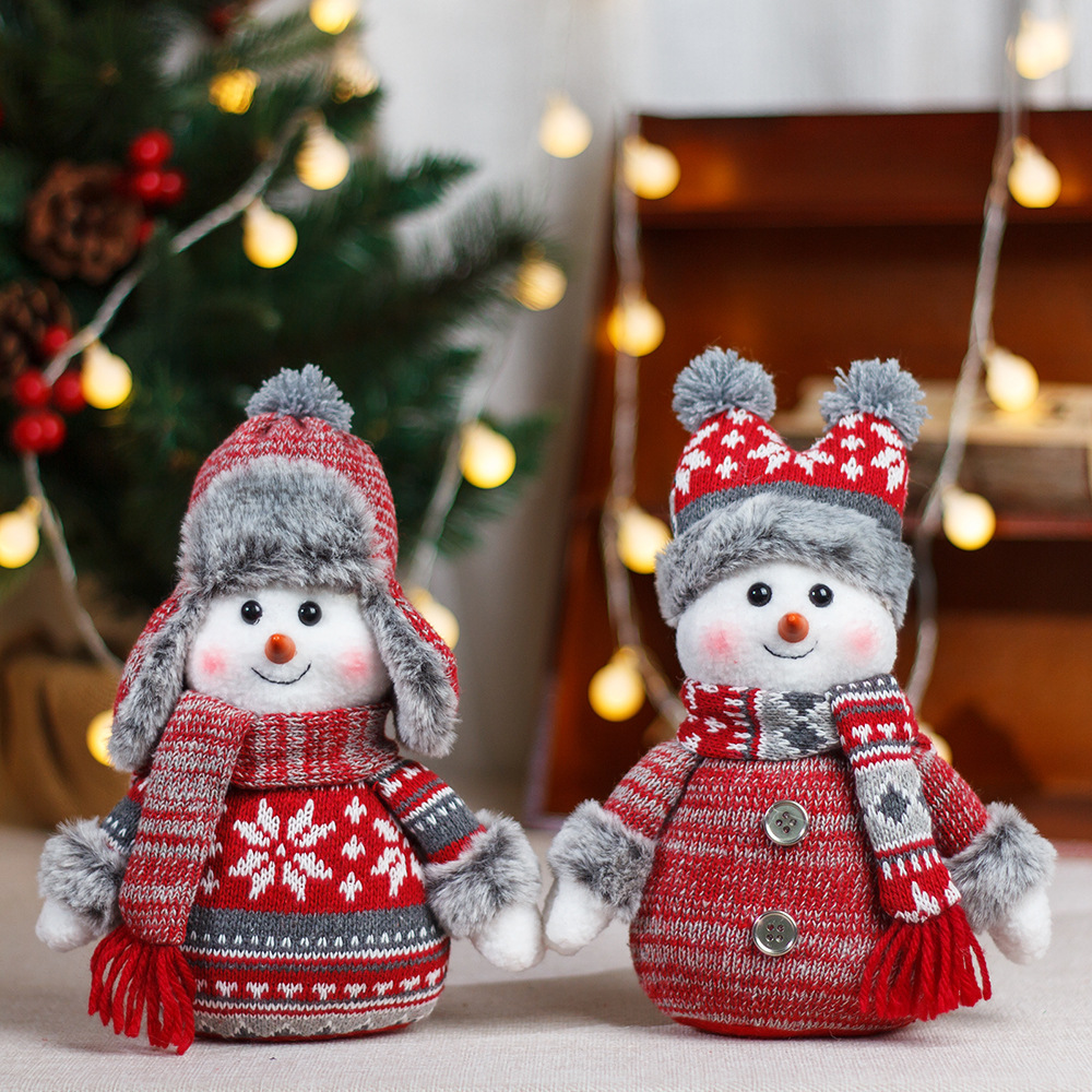 Cross-border New Christmas Decorations Fabric Lei Feng Hat Snowman Doll Standing small size Snowman Desktop Ornaments