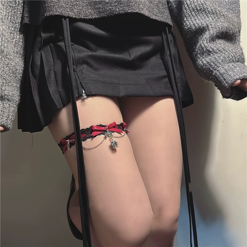 Picture of Dark Princess Original Lolita Red Lace Crown Lace Leg Ring Gothic Sexy Jk Spice Bow Leg Chain