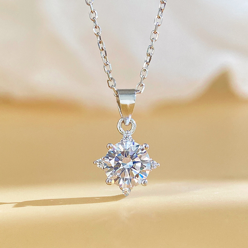 S925 Sterling Silver Eight-Pointed Star Lab-Grown Diamond Necklace Simulated Diamond Pendant Elegant High-End Collarbone Chain Kt Cross-Border Bestseller