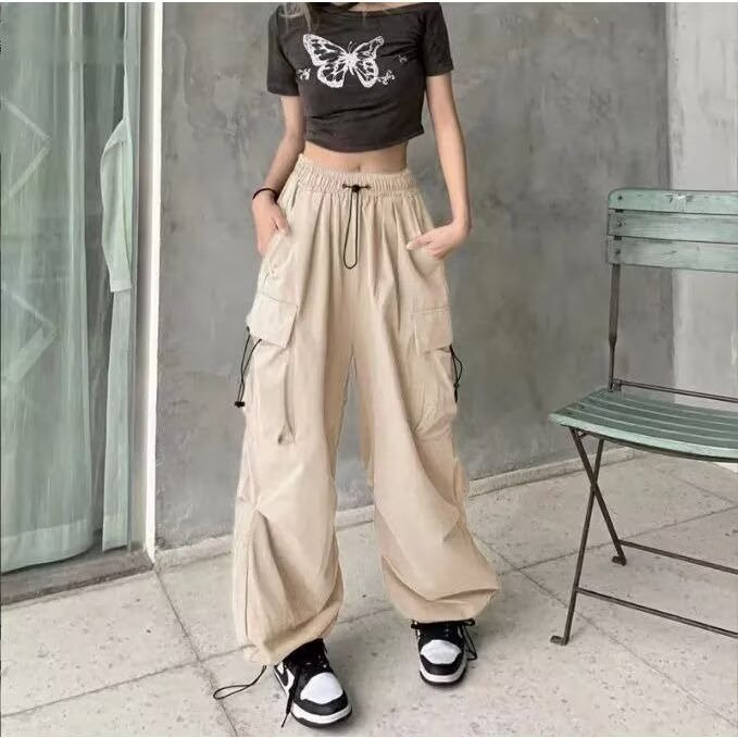 Picture of American Style Spicy Girl Cargo Pants Casual Pants Women Spring Summer Drape Slimming Straight Wide-Leg Pants Floor-Length Long Pants Trendy Wholesale