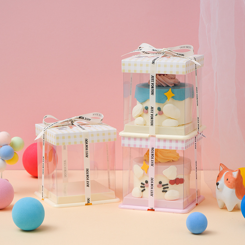 Children's Day 3inch Transparent Cake Box Cute Cartoon Pattern Birthday Baking Box Mousse Pastry Box