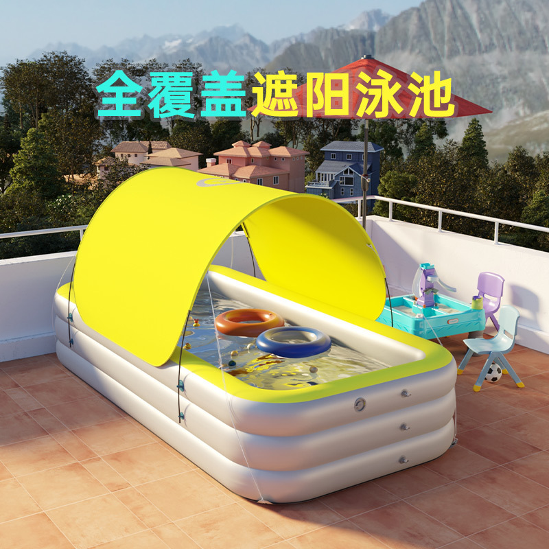 Picture of Automatic inflatable children's inflatable swimming pool slide large naughty Castle thickened awning accessories factory